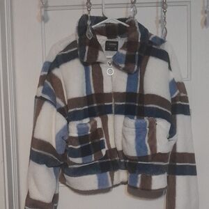 Misses Plaid Jacket - Blue, Brown, and White